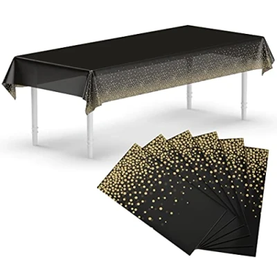 Image of Neatiffy 6 Pack Plastic Table Cloth Picnic/Party/Banquet, Disposable/Reusable Cover (Black Golden Dot)