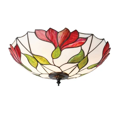 Image of Botanica 2 Light Large Ceiling Flush Dark Bronze, Tiffany Glass, E27