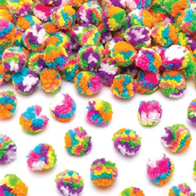 Image of Baker Ross AT762 Rainbow Colours Woolly Pom Poms Pack of 80, Craft Embellishments, Ideal for Winter Arts and Crafts Projects Kids