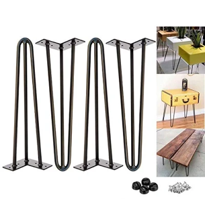 Image of 16 inch Metal Table Legs 40cm Black Steel Hairpin Leg 3 Rod Mid 41cm Century Modern Furniture Industrial Style for Side Bench DIY Furniture, with Protector Feet &amp; Screws (Set of 4)
