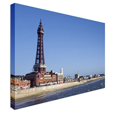 Image of Blackpool Tower waterfront 12x16 inches canvas Art Cheap Wall Print, classic style prints, premium wooden frames