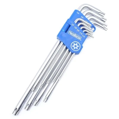 Image of HemBorta® Security Torx Key Set Extra Long 9pcs Star Allen T10 T50 Set, Tamper Proof with Holes on Both Ends T10, T15, T20, T25, T27, T30, T40, T45 &amp; Satin CRV