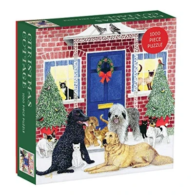 Image of Galison Mudpuppy 735356882 Christmas Cottage Square Boxed 1000 Piece Puzzle