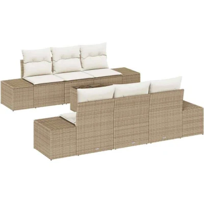 Image of vidaXL 7 Piece Garden Sofa Set with Cushions Beige Poly Rattan