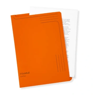 Image of Exacompta Ref 4607Z Guildhall Slip file, 315 x 230mm, 230gsm Filing Board, Top &amp; Side Openings, Printed Space for Titles, Holds Approx. 50 Sheets of A4 Paper Orange, Pack