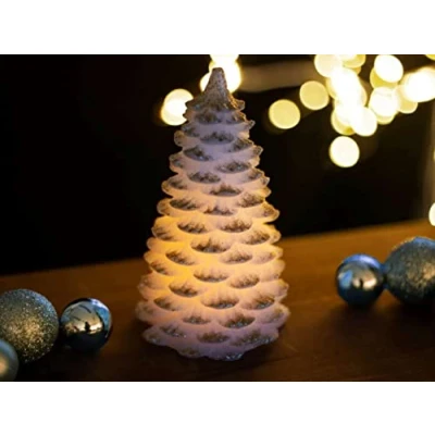 Image of Garden Mile Festival Accessories Small White and Gold Glitter Christmas Tree Decoration with Twinkling LED Lights Ornaments Battery Operated Decorations Festive Xmas Home Decor