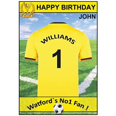 Image of Personalised Watford Jersey Football Birthday Card (19 20)