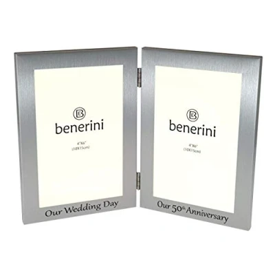 Image of benerini 50th Golden Wedding Anniversary Double Photo Frame &#039;Our Day&#039; &amp; Anniversary&#039; 4x6 inches