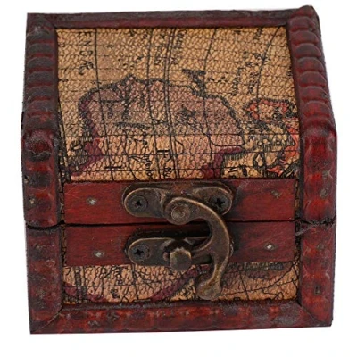 Image of Vintage Wooden Box, Square Jewellery Storage Box Handmade Decorative Display Case