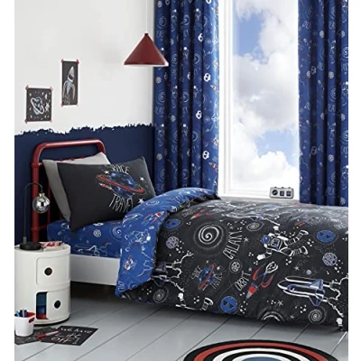 Image of Catherine Lansfield Space Adventure Glow In The Dark Single Duvet Set Black