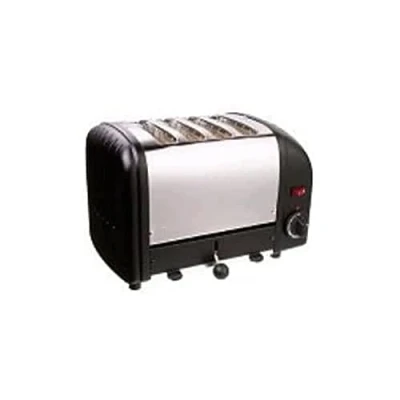 Image of Dualit Classic 4 Slice Vario 2.2kW Toaster, Black and Stainless Steel, Hand Built in the UK, Replaceable Proheat Elements, Heat 2 or Slots, Defrost Bread, Mechanical Timer, Model 40344, E266