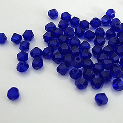 Image of yibenwanligod 100 Faceted Bicone Crystal Glass Beads 4mm for Jewelry Making (Dark Blue)