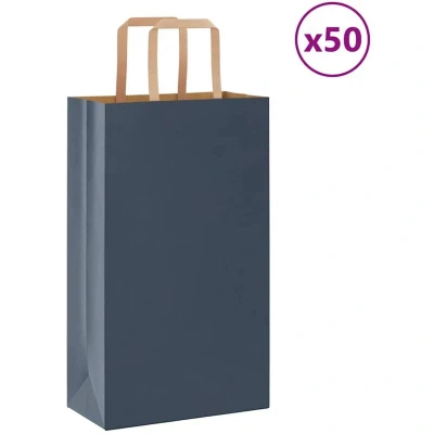 Image of vidaXL Paper Bags 50 pcs with Handles Blue 21x11x36 cm