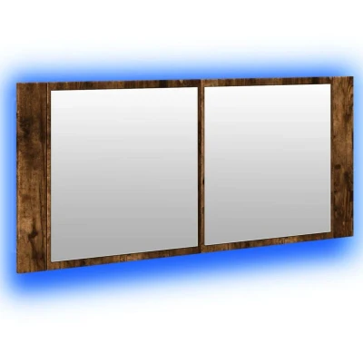 Image of vidaXL LED Bathroom Mirror Cabinet Smoked Oak 100x12x45 cm