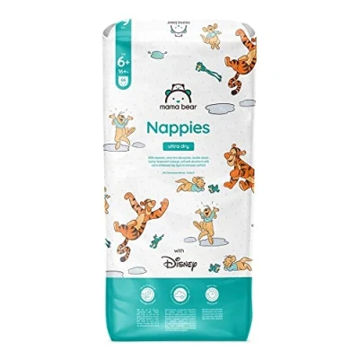 Image of Amazon Brand Mama Bear Disney Ultra Dry Nappies, Size 6+ (16+ kg), 66 Count, White