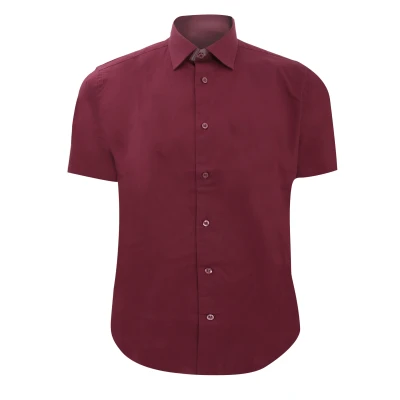 Image of Russell Athletic Collection Mens Short Sleeve Easy Care Fitted Shirt (Port) Maroon Size 17 inch