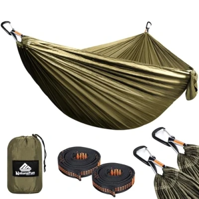 Image of NatureFun Ultra Light Travel Camping Hammock 300kg Load Capacity,(300 x 200 cm) Breathable,Quick drying Parachute Nylon 2 Premium Carabiners,2 Slings Included For Outdoor Indoor Garden