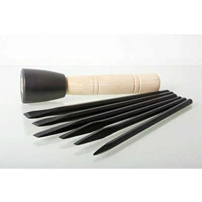 Image of 6 Piece Stone Carving Point &amp; Flat Chisel Set with 600g Dummy Hammer