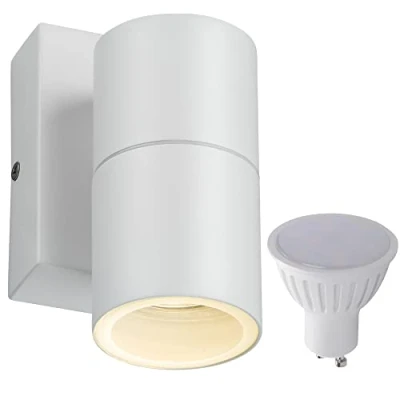 Image of Outdoor Wall Light Mains Powered Photocell Dusk Dawn Sensor IP54 White Outside Garden Patio Front Door Porch Incl. 1X 5W GU10 LED Warm Bulb