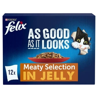 Image of FELIX As Good it Looks Meaty Selection in Jelly Wet Cat Food 12x85g (Pack of 4)