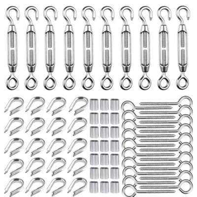 Image of TooTaci M5 Turnbuckle Wire Tensioner Kit, 3mm Rope Stainless Steel Cable Hook and Eye, Vine Eye for Climbing Plants, Strings Light, Fence