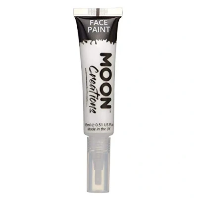 Image of Moon Creations Face &amp; Body Paint Tubes with Brush Applicator White 15ml Ready to Use Cruelty Free, Made in UK for Kids, Adults, Fancy Dress, Festivals, Halloween