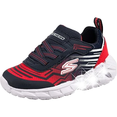 Image of Skechers Boy&#039;s Magna Lights Sneaker, Navy Synthetic Mesh Red White Trim, 6 UK Child