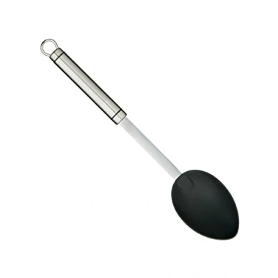 Image of KitchenCraft KCPROPSNS Professional Cooking Spoon with Non Stick Safe Nylon Head, Stainless Steel, 34 cm, Silver/Black