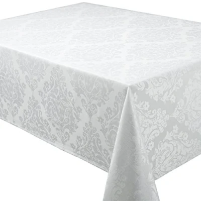 Image of Palazzo Damask Snow (White) Christmas Rectangular Tablecloth Ideal For 4 6 Place Settings (52x70in 132x178cm Approx)