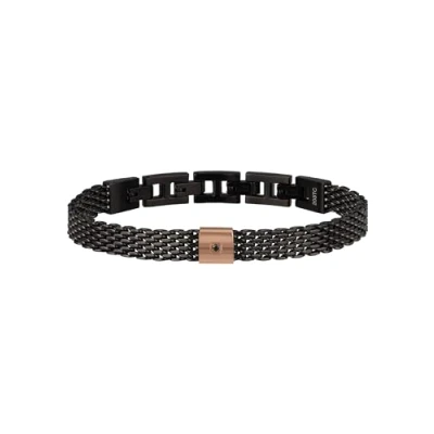 Image of Breil Men&#039;s Bracelet Black Diamond Collection TJ2955 Jewellery Steel Mesh with Natural and Rose 22 cm