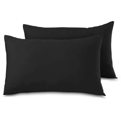 Image of Housewife Pillow Cases 2 Pack Bedroom Covers Polycotton Plain Dyed Bedding Pillowcases Pair With Envelope Closure 48X74Cm (Black)