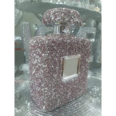 Image of Biznest Pink Crushed Diamond Sparkly Perfume Bottle Ornament Shelf Sitter