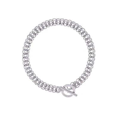 Image of Karen Millen Encrusted Bar &amp; Hoop Necklace For Women (Silver/Clear Crystal)