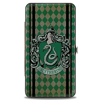 Image of Buckle Down Wallet Hinge Slytherin Crest Stripes/Diamonds Greens/Black Womens