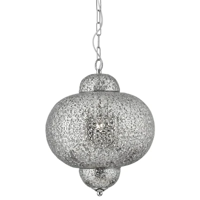 Image of Fretwork 1 Light Moroccan Ceiling Pendant Shiny nickel, E27