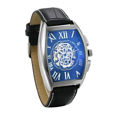 Image of JewelryWe Mens Watches Automatic Mechanical Watch Roman Number Skull Square Dial Leather Wrist