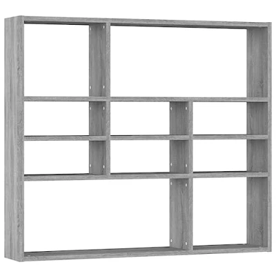 Image of vidaXL Wall Mounted Shelf with 10 Compartments, Grey Sonoma Engineered Wood, Decorative Shelving Unit for Office, Bedroom, Living Room