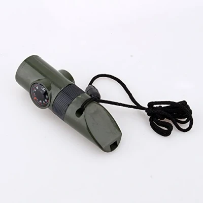 Image of VGEBY Camping Survival Whistle, 7 in 1 Emergency Whistle Multi function Tool Compass Thermometer LED Flashlight Magnifying Glass Signal Mirror and Small Container