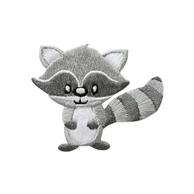 Image of Mono Quick Iron On Patch for Raccoon, Grey, 6.0 x 5.0 cm