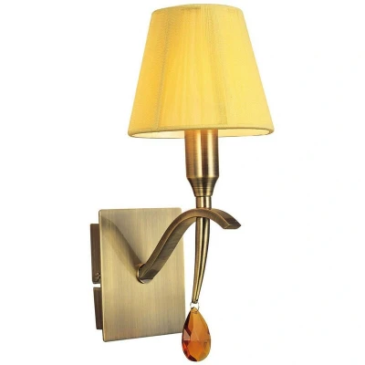 Image of Siena Wall Lamp Switched 1 Light E14, Antique Brass With Amber Cream Shade And Crystal