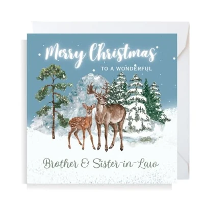 Image of Second Ave Brother &amp; Sister in Law Christmas Reindeer Square Xmas Holiday Festive Greetings Card