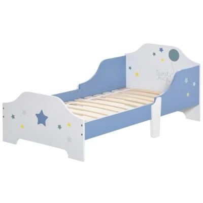 Image of HOMCOM Toddler Bed Frame, Kids Bedroom Furniture for Boys Girls with Safe Guardrails, Low Junior Blue