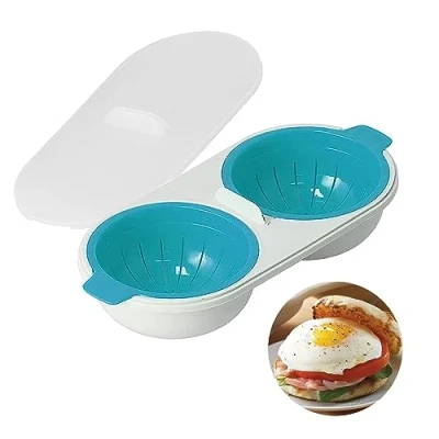 Image of Microwave Egg Poacher, 2 Cavity Edible Silicone Draining Boiler, Non Stick Eggs Poacher Cup Cooker Poached, Dishwasher Safe BPA Free Maker Poached Steamer Kitchen Gadget