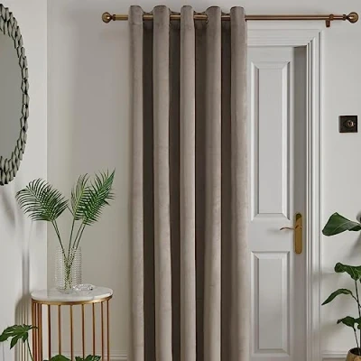 Image of Laurence Llewelyn Bowen Linen Velvet Single Curtain W66 x L84&quot; (168 214cm) 1 Panel Natural Eyelet Thermal &amp; Soundproof in Montrose Collection
