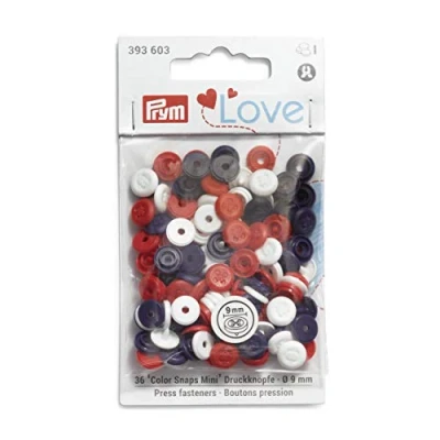 Image of Prym Press Fasteners, White, Red, Navy, 9 mm