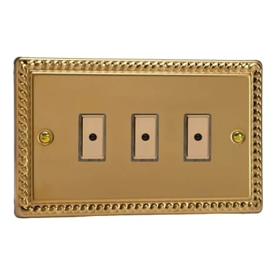 Image of Varilight 3 Gang 1 Way Remote/Tactile Touch Control Master LED Dimmer x 0 100W (Max 10 LEDs) Georgian Brass JGE103