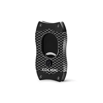 Image of Colibri S Cut Cigar Cutter Carbon Fibre Pattern Classic Straight Up to 66 Ring Gauge Cigars Non stick Coating Spring Loaded Release Mechanism Includes Nice Gift box