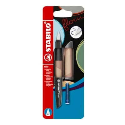 Image of STABILO Fountain Pen Flow MONOCHROME Medium Nib Pack of 1 Light Brown including Blue Ink Cartridge