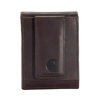 Image of Carhartt Men&#039;s Front Pocket wallets, Durable Canvas Or Leather With &amp; Without Money Clip travel Dark Brown, One Size UK