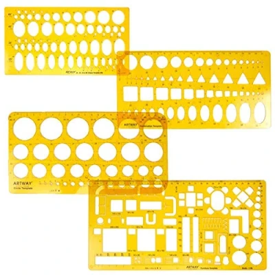 Image of Artway Stencil Templates Assorted Flexible Plastic Templates,Orange, Set of 4